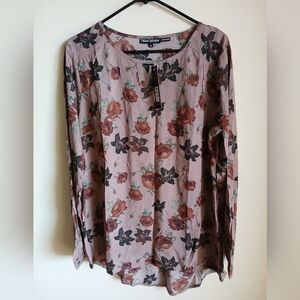 NWT Tolani Collection Printed Woven Long-Sleeve Top with Dusty Pink Floral Med